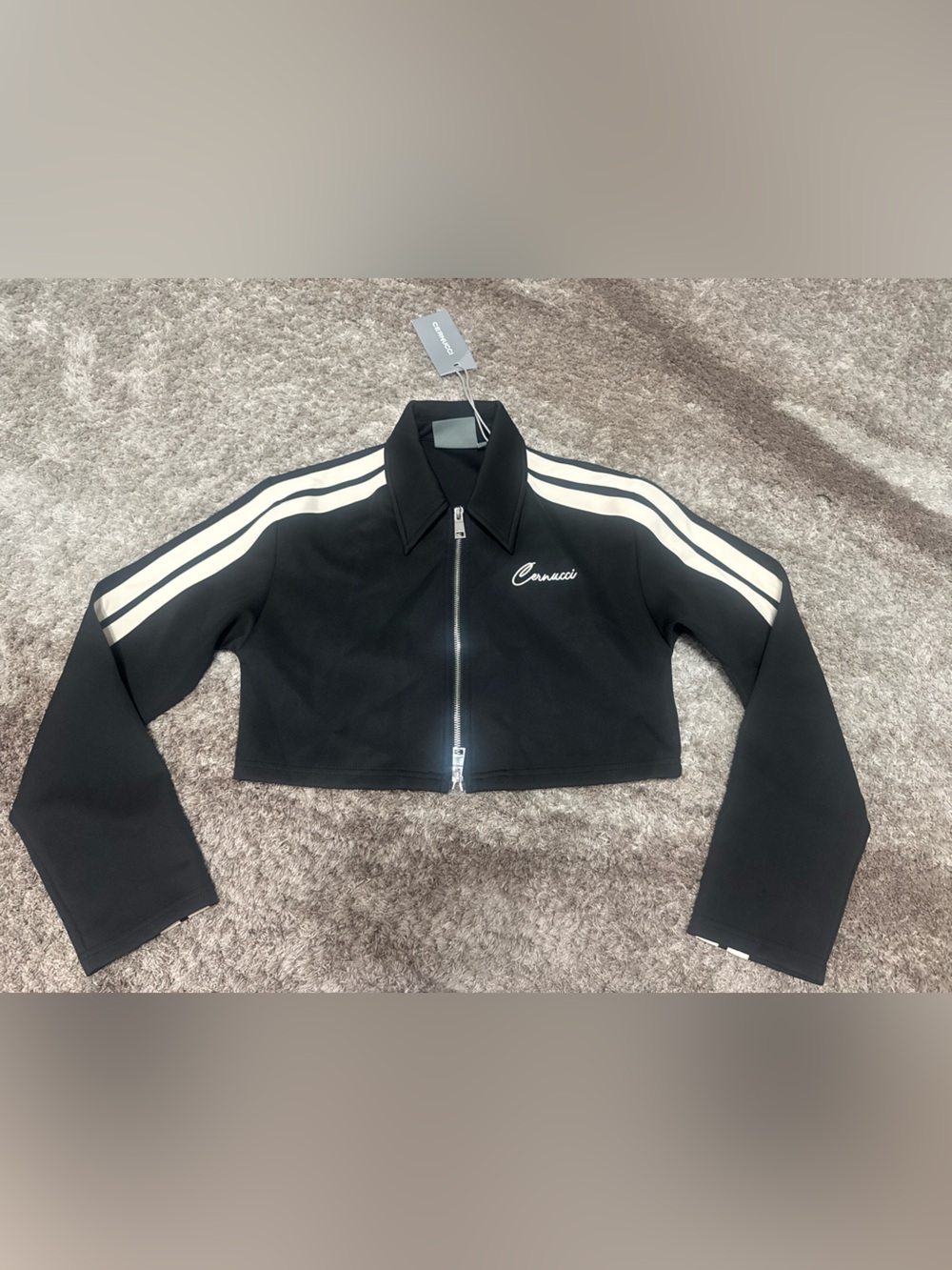 Cernucci TAPING CROPPED HARRINGTON JACKET - BLACK